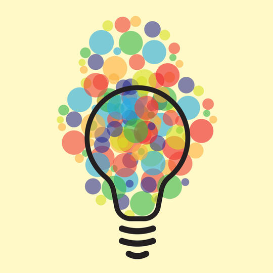 Illustration of lightbulb with colorful bubbles