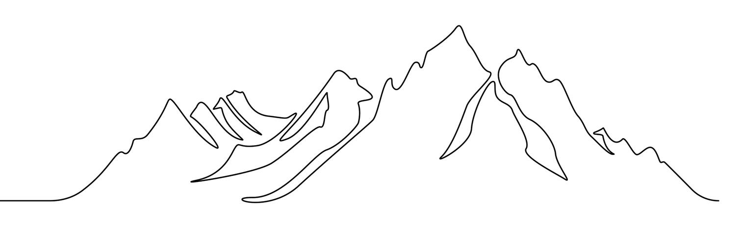 One-line drawing of mountain peaks